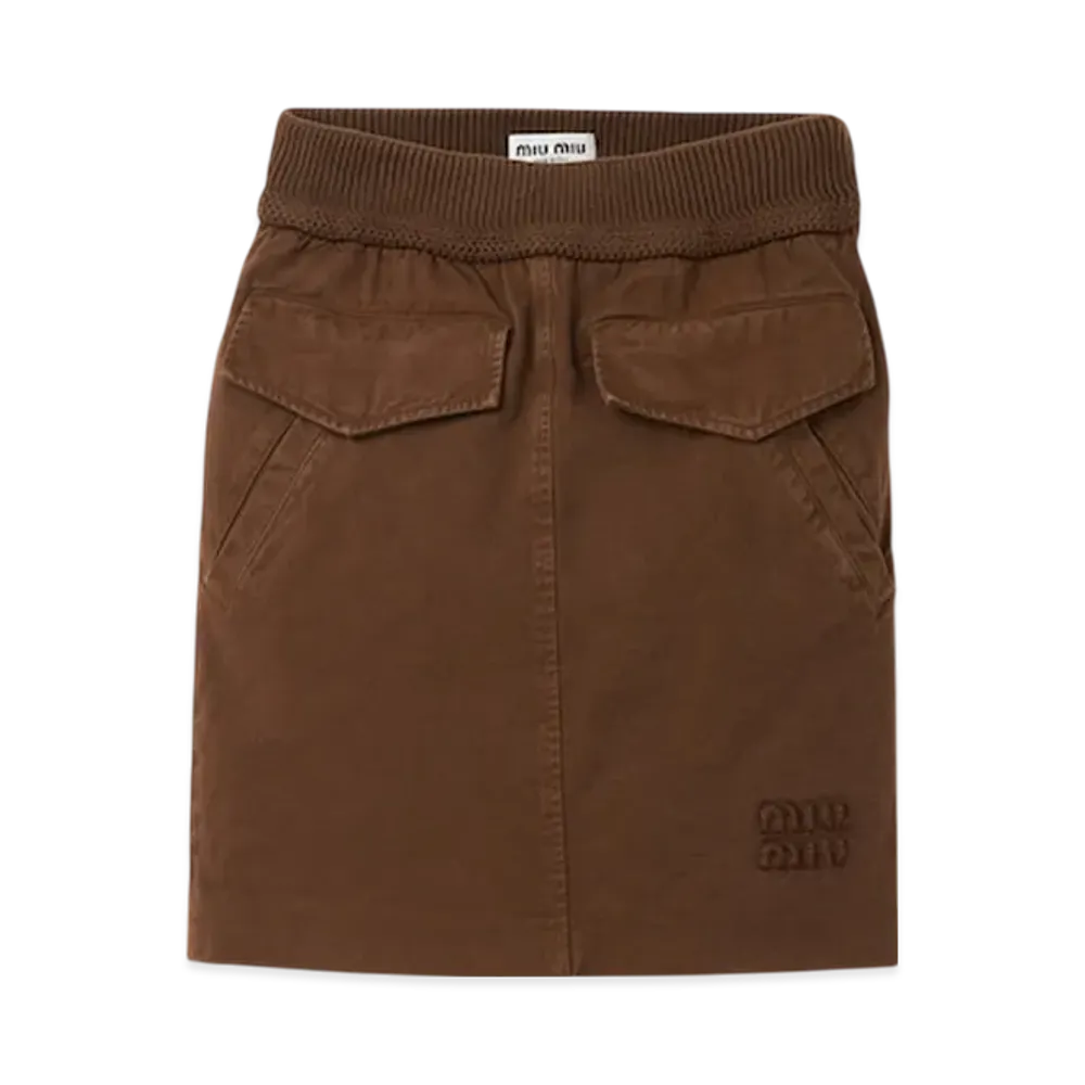 MIU MIU Women's Garment Dyed Gabardine Skirt "Cocoa Brown"
