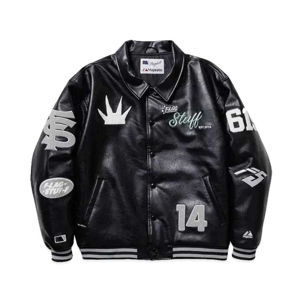 MAJESTIC x F-LAGSTUF-F VARSITY JACKET "BLACK"