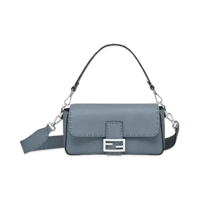 FENDI Baguette Selleria Bag with 612 Hand-Sewn Topstitches "Blue"