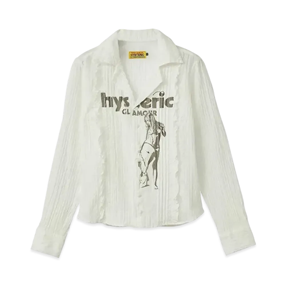 HYSTERIC GLAMOUR HYS Cherry Times Pin Tuck Shirt "White"