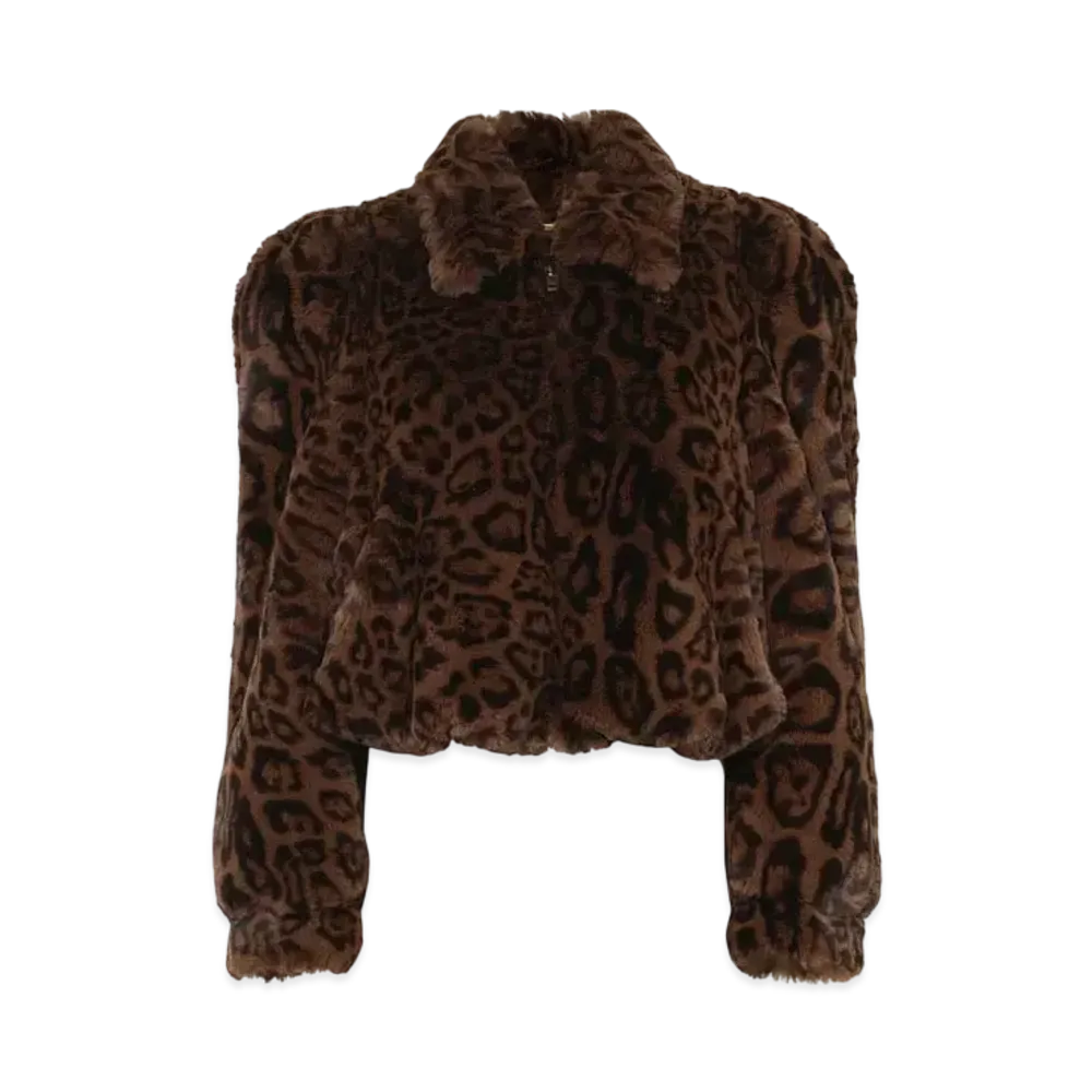 Chloe Cropped Bomber Jacket In Faux Fur "Off Brown"