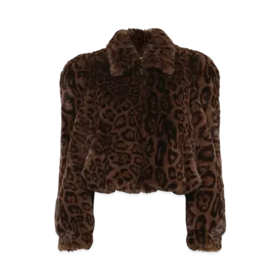 Chloe Cropped Bomber Jacket In Faux Fur "Off Brown"
