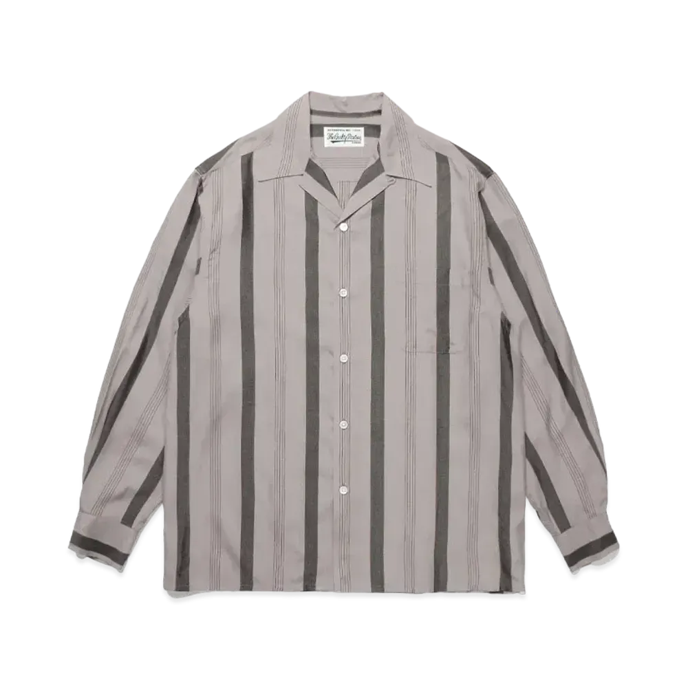 WACKO MARIA Striped Open Collar Shirt "Gray"