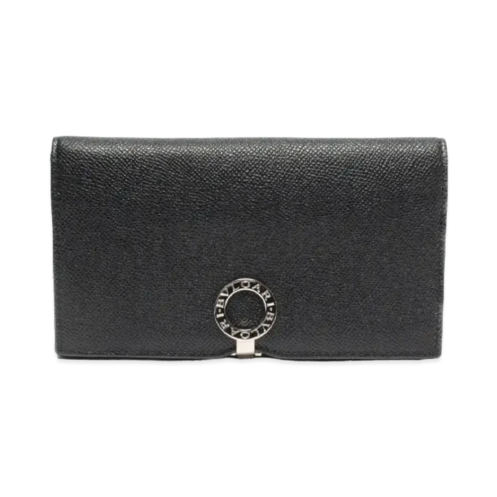 BVLGARI Grain Leather Clip Long Wallet "Black"