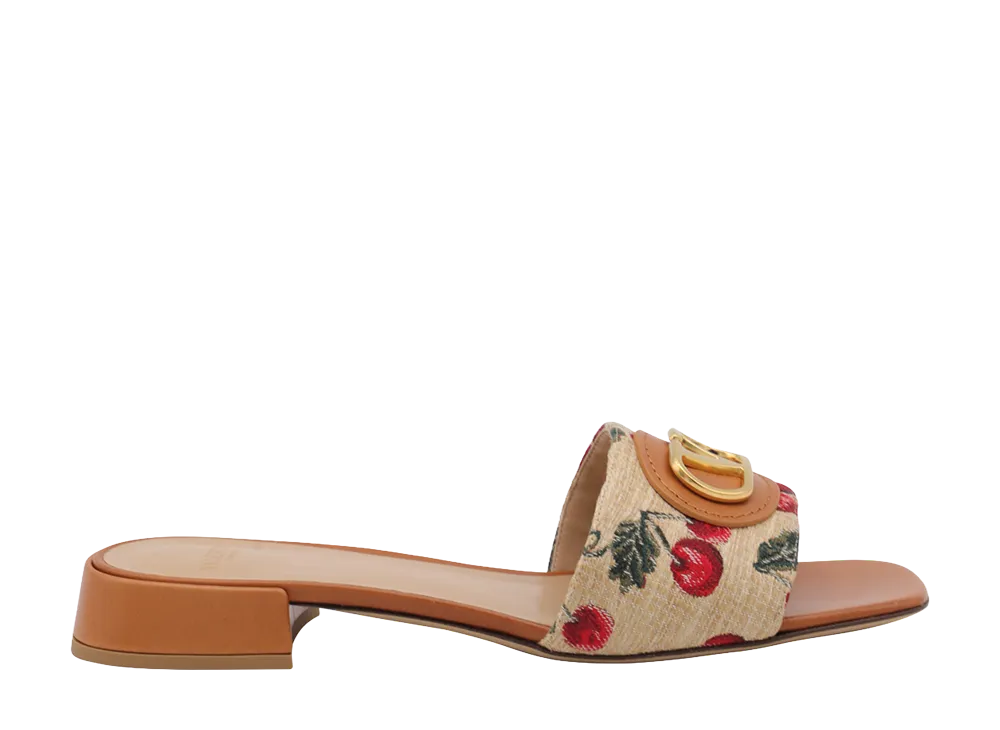 Valentino Garavani Women's Embroidered Raffia Vlogo Signature Slippers "Camel"