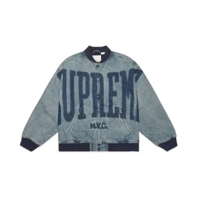 Supreme Washed Knockout Denim Varsity Jacket "Washed Blue"