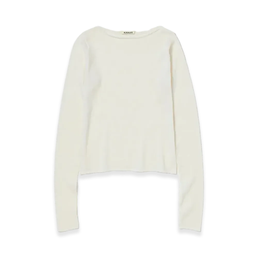AURALEE Women's Sheer Cashmere Knit Boat Neck P/O "Ivory White"