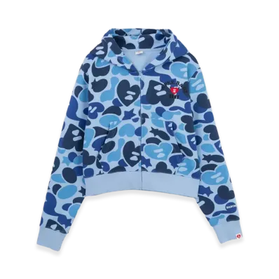 A BATHING APE x BABY MONSTER Women's Heart Badge Zip Hoodie "Sax"