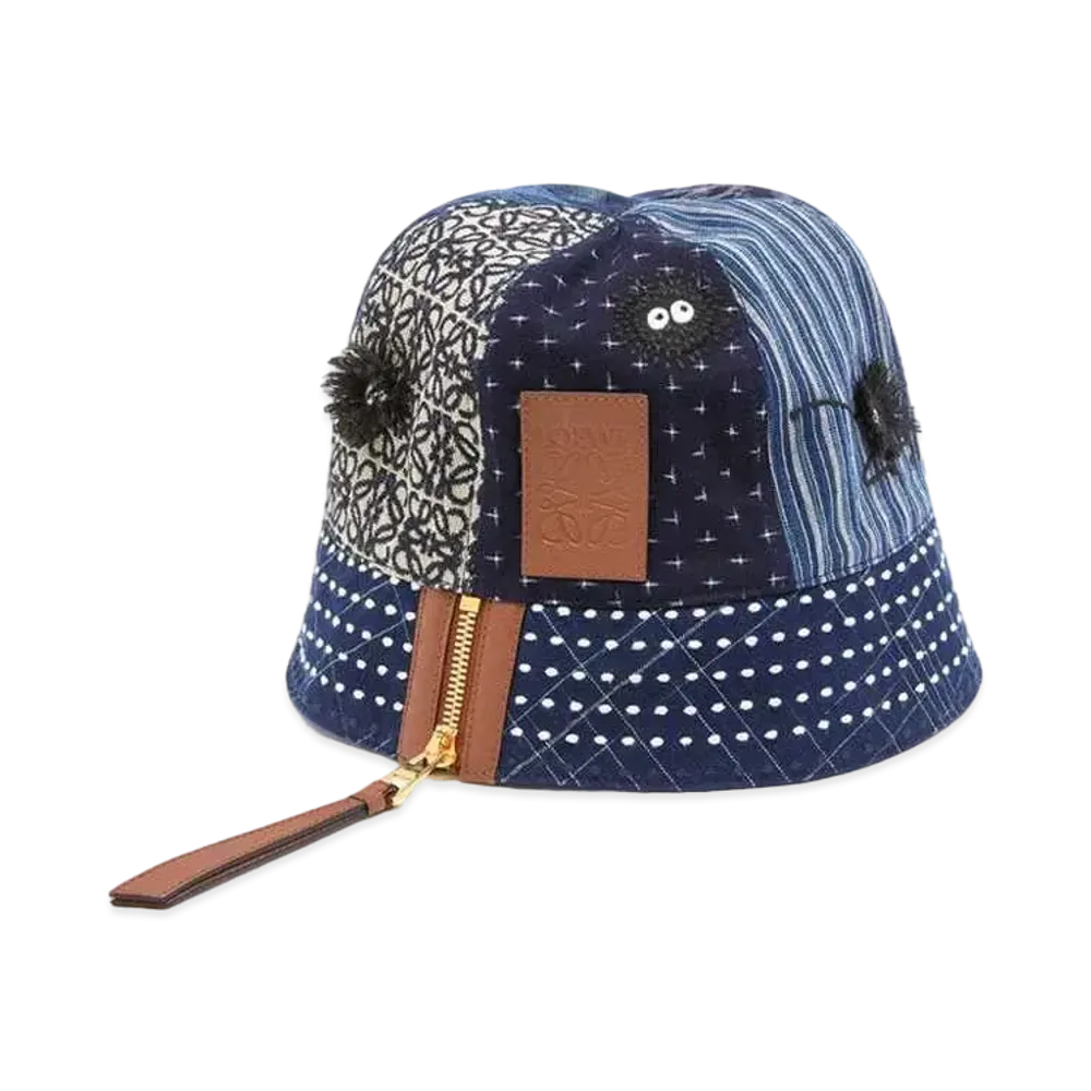 LOEWE x Spirited Away Susuwatari Boro Bucket Hat In Calfskin and Textile "Multicolor"