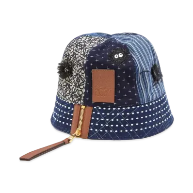 LOEWE x Spirited Away Susuwatari Boro Bucket Hat In Calfskin and Textile "Multicolor"