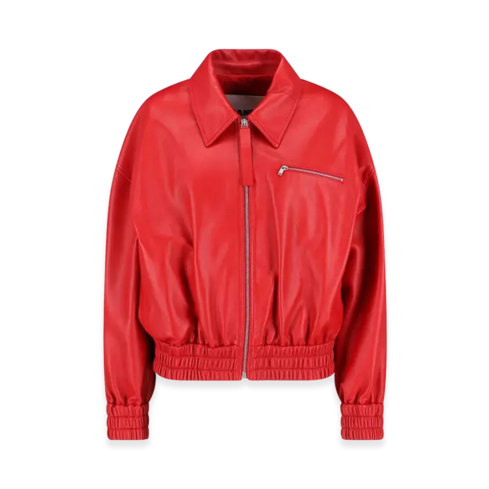 Jil Sander Women's Leather Bomber Jacket "Red"
