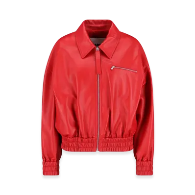 Jil Sander Women's Leather Bomber Jacket "Red"