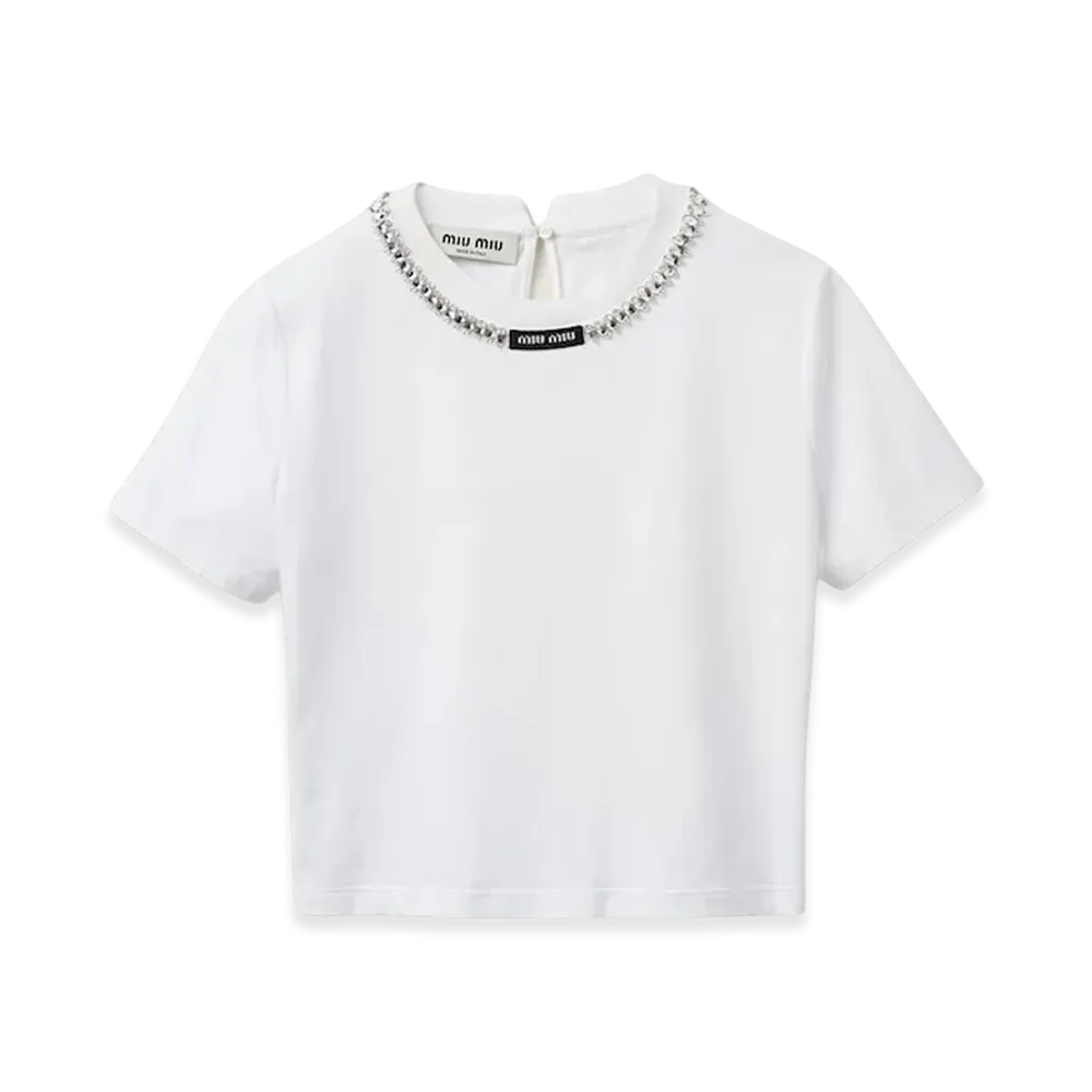 MIU MIU Women's Embroidered Cotton T-Shirt "White"