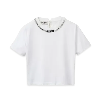 MIU MIU Women's Embroidered Cotton T-Shirt "White"