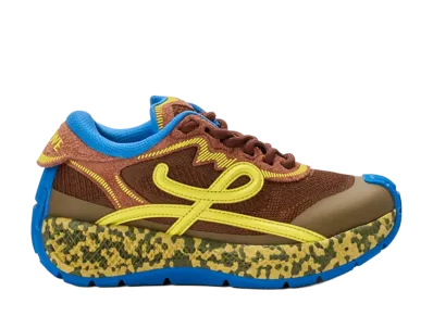 LOEWE Women's Pogo Sneaker in Technical Knit and Suede "Brown/Green/Khaki"