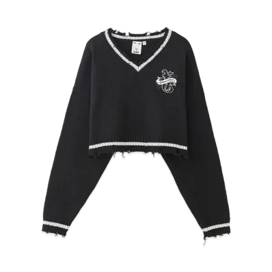 X-Girl Emblem V-Neck Knit Top "Black"