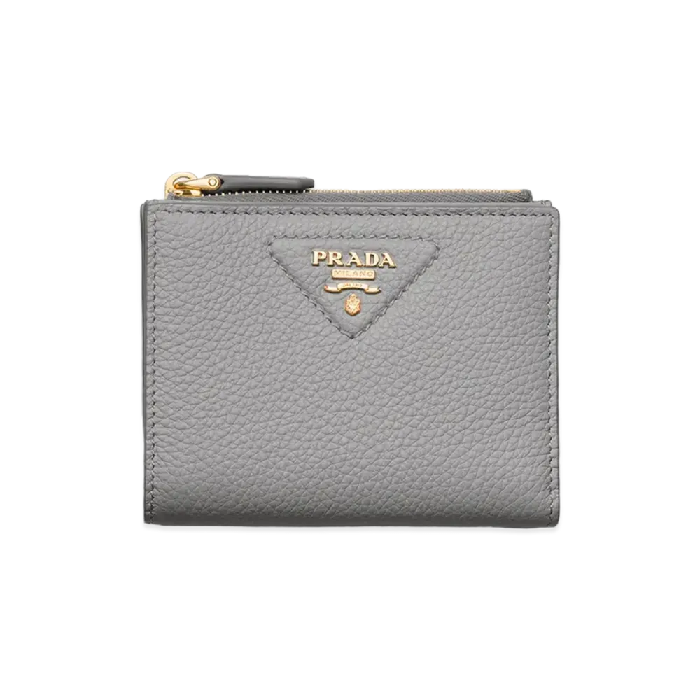 PRADA Vitello Daino Leather Mini Wallet "Granite Grey"