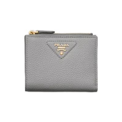 PRADA Vitello Daino Leather Mini Wallet "Granite Grey"