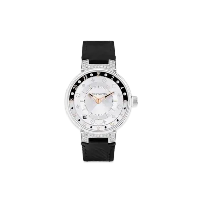 Louis Vuitton Tambour Moon Dual Time Quartz 35mm "Steel/Noir/Blanc"