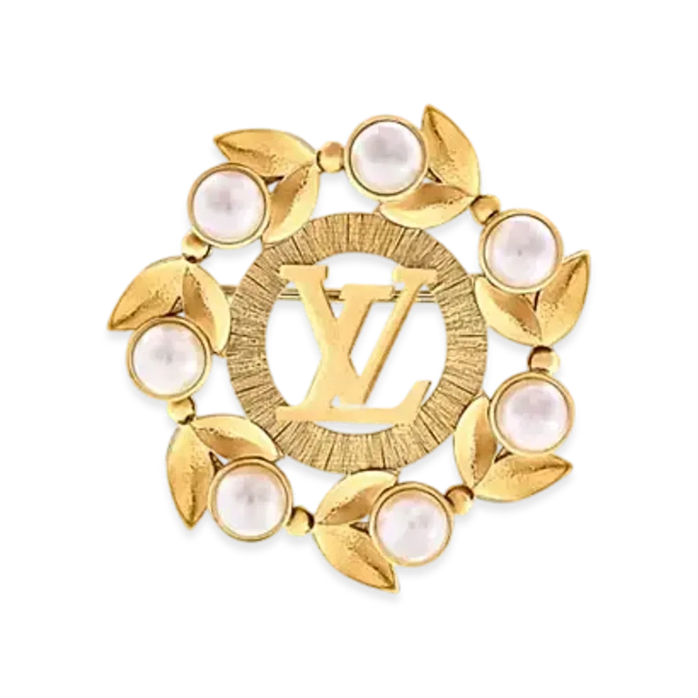 Louis Vuitton Pearls Flower Brooch "Gold"