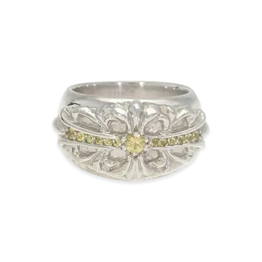 クロムハーツ 18K フローラルクロス イエローサファイア リング "ホワイトゴールド"