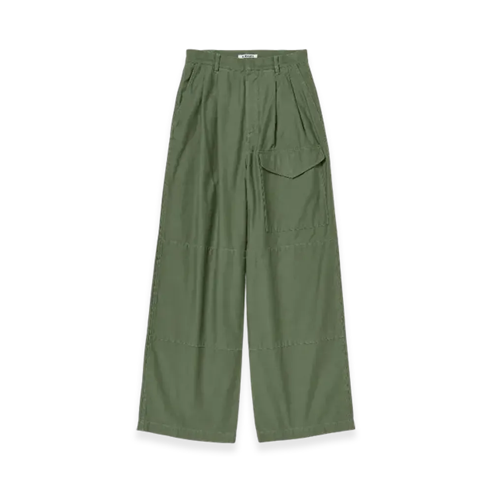 AURALEE Washed Baggy Satin Cargo Pants "Olive Green"