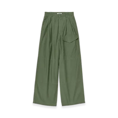 AURALEE Washed Baggy Satin Cargo Pants "Olive Green"