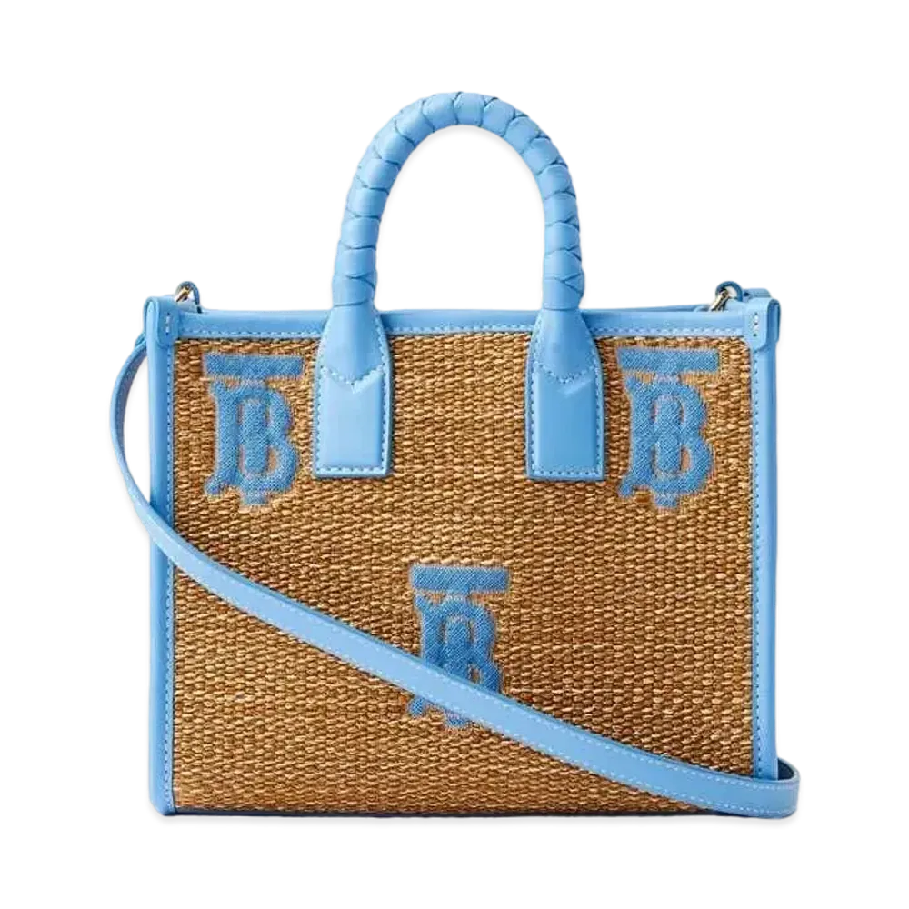 Burberry Mini Freya Tote "Natural/Cool Cornflower Blue"