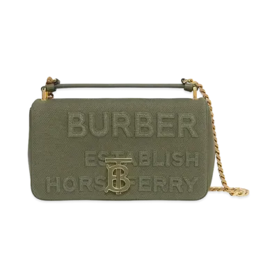 Burberry Small Horseferry Linen Cotton Canvas Lola Bag "Dark Fern Green"