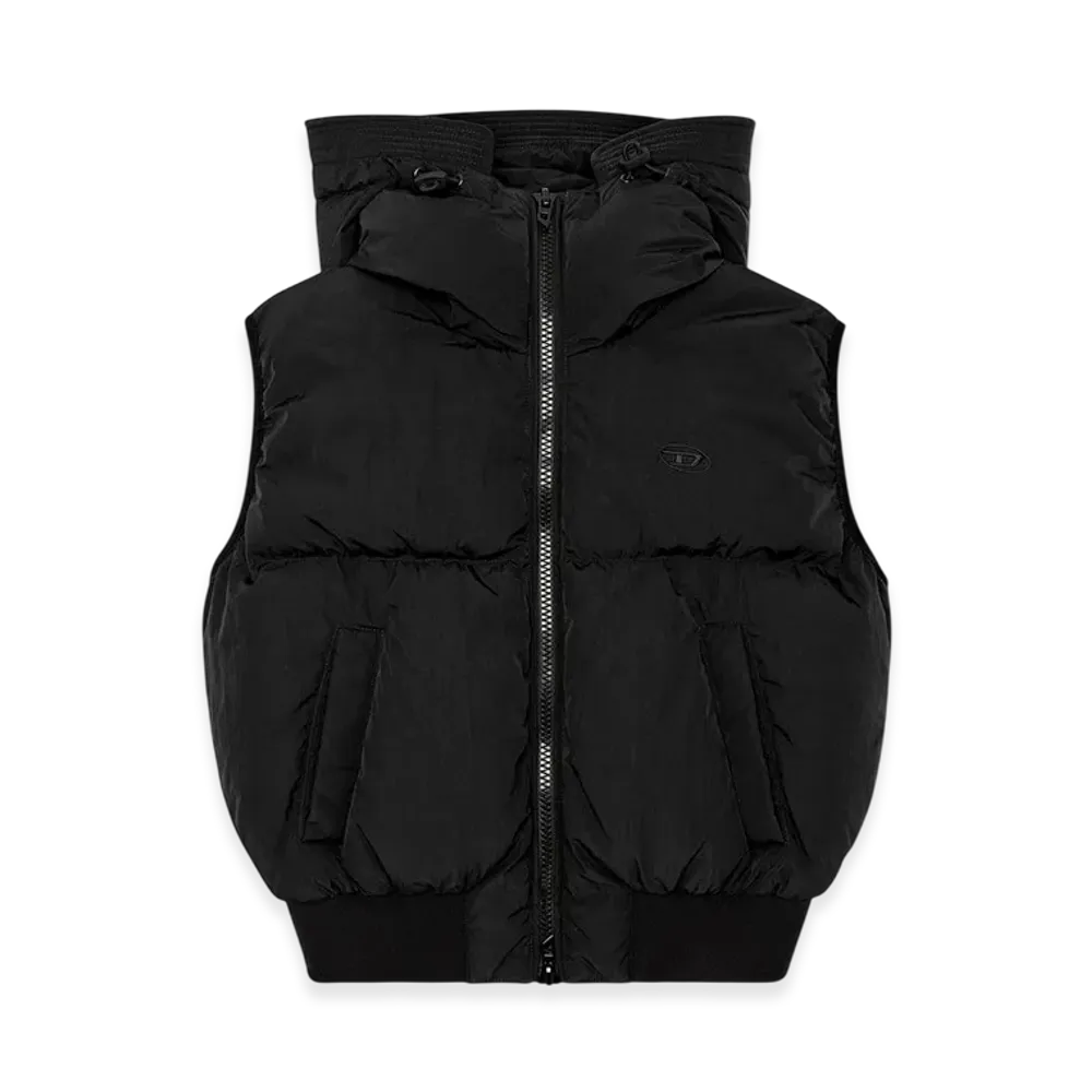 Diesel W-Peyt-Ssl-New-P1 Hooded Down Vest In Crinkled Nylon "Black"