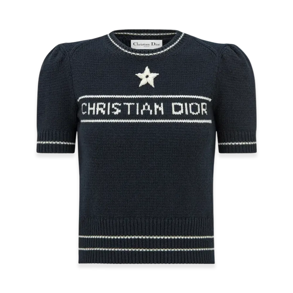 Dior Women's Christian Dior Short Sleeved Sweater Cashmere Wool Knit "Navy Blue"