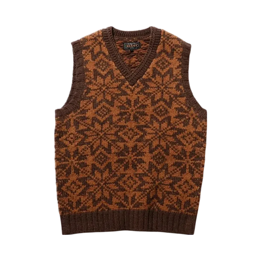 BEAMS Snow Pattern Vest 3G "Brown"