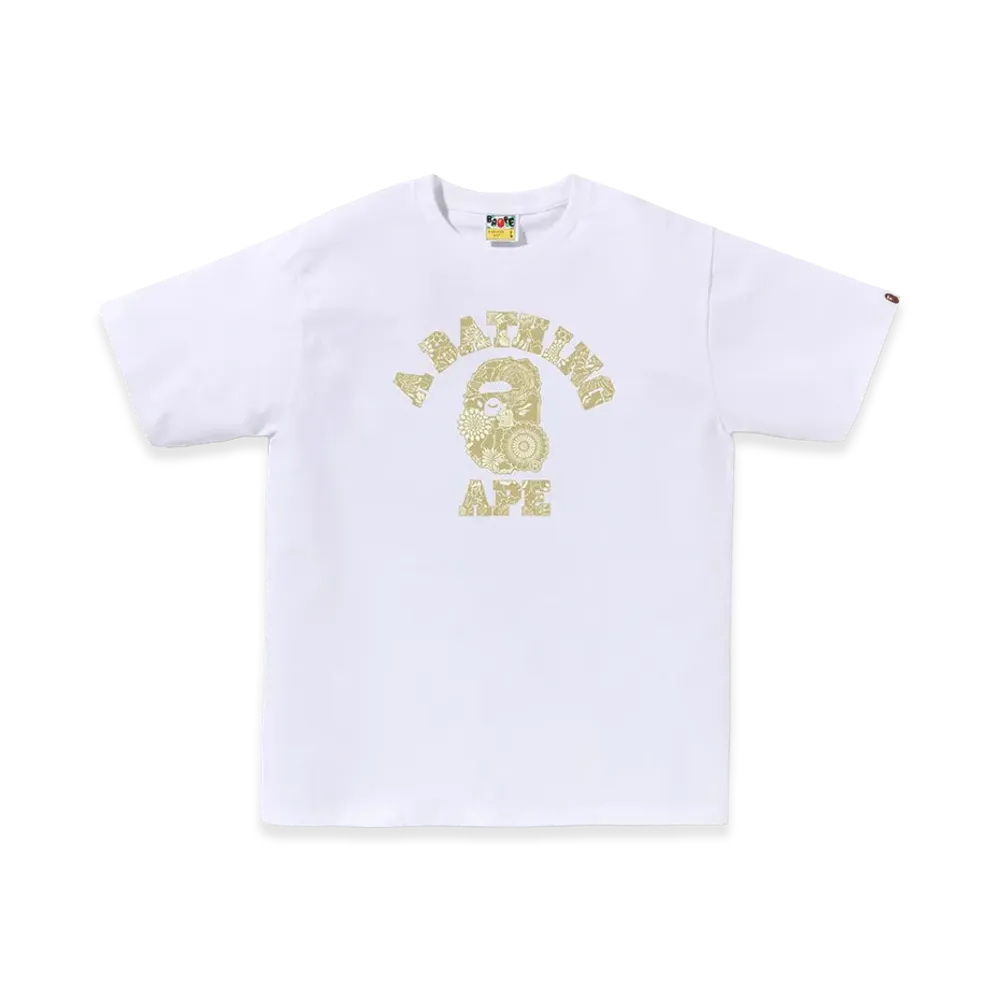 A BATHING APE Japanese Indigo Art Camo College Tee "White/Beige"