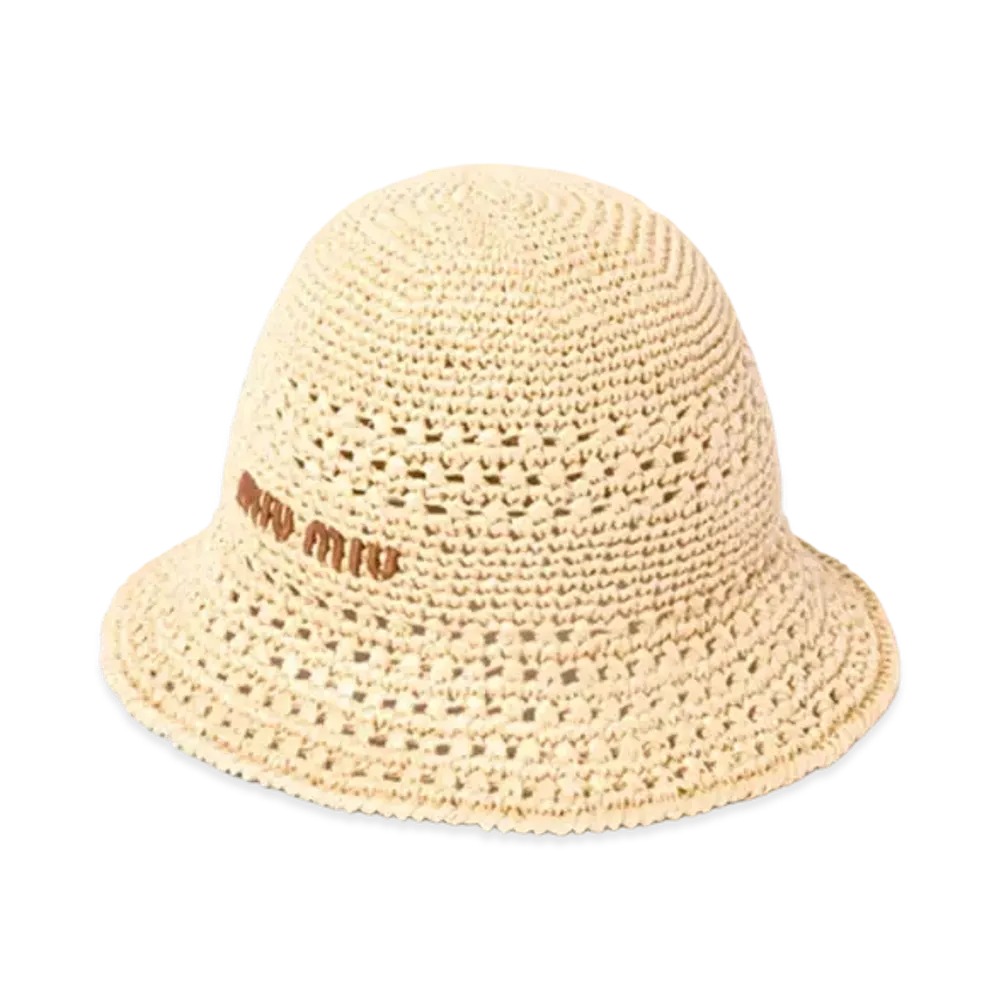 MIUMIU Woven Fabric Hat "Beige/Cognac"
