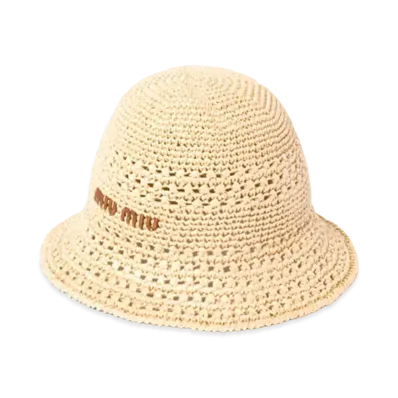 MIUMIU Woven Fabric Hat "Beige/Cognac"