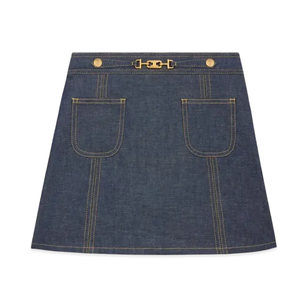 CELINE Women's Trapeze Mini Skirt in Raw Wash Denim "Raw Wash"