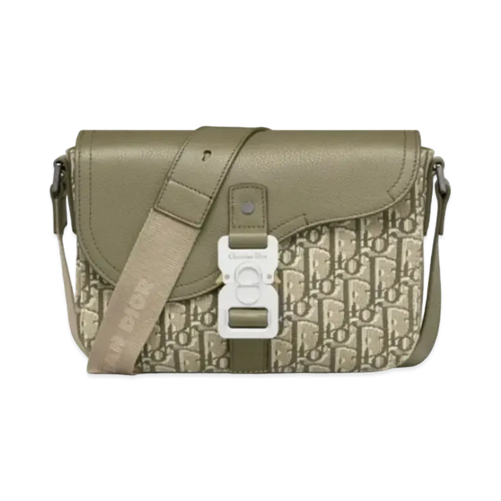 Dior Small Saddle Messenger Bag with Flap Dior Oblique Jacquard and Khaki Grained Calfskin "Khaki"
