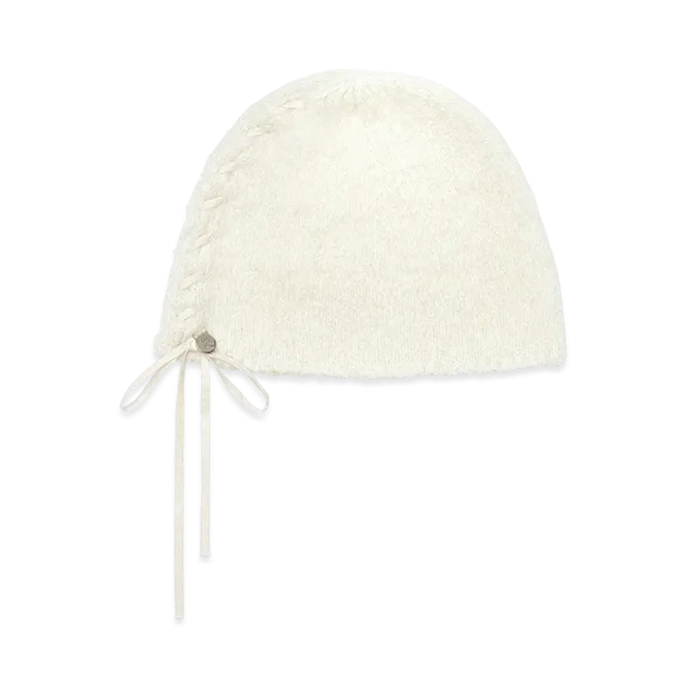 Matin Kim Ribbon Tie Knit Beanie "Ivory"