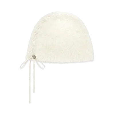 Matin Kim Ribbon Tie Knit Beanie "Ivory"