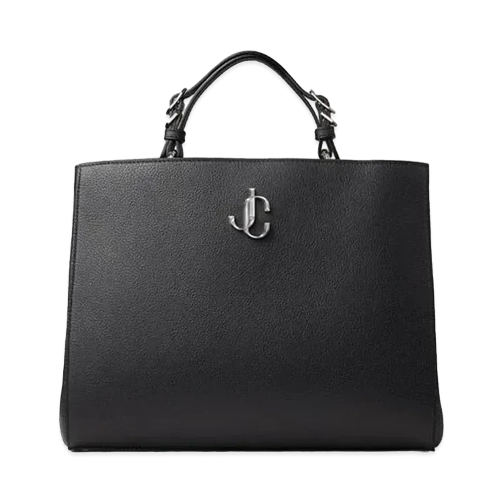 Jimmy Choo Varenne Top Handle L City Grainy Calf Leather Large Top Handle Handbag "Black"