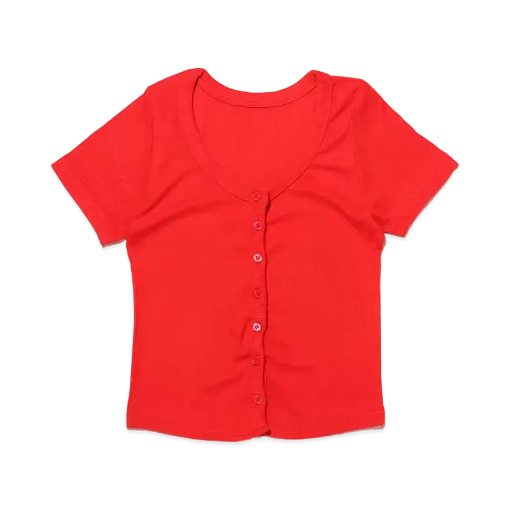 atmos pink Front Button Minimalist Tops "Red"