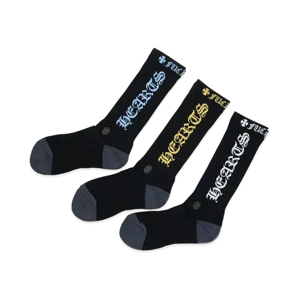 Chrome Hearts 3Pack Old English CH Logo Socks "Black"