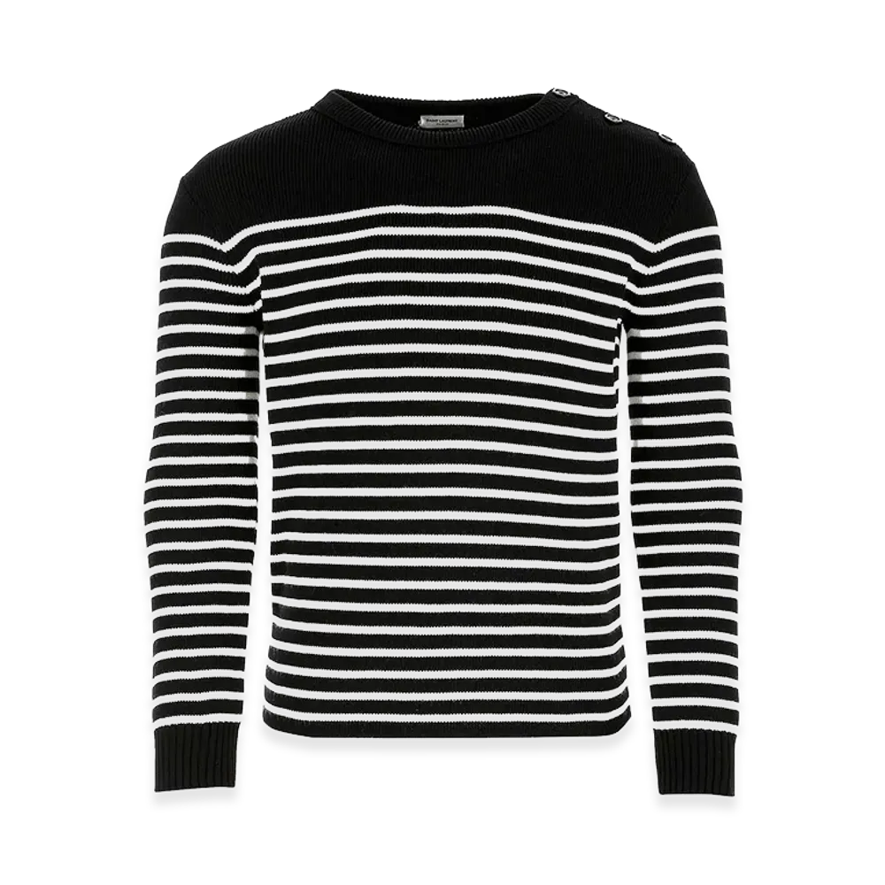 Saint Laurent Embroidered Cotton Blend Sweater "Black"