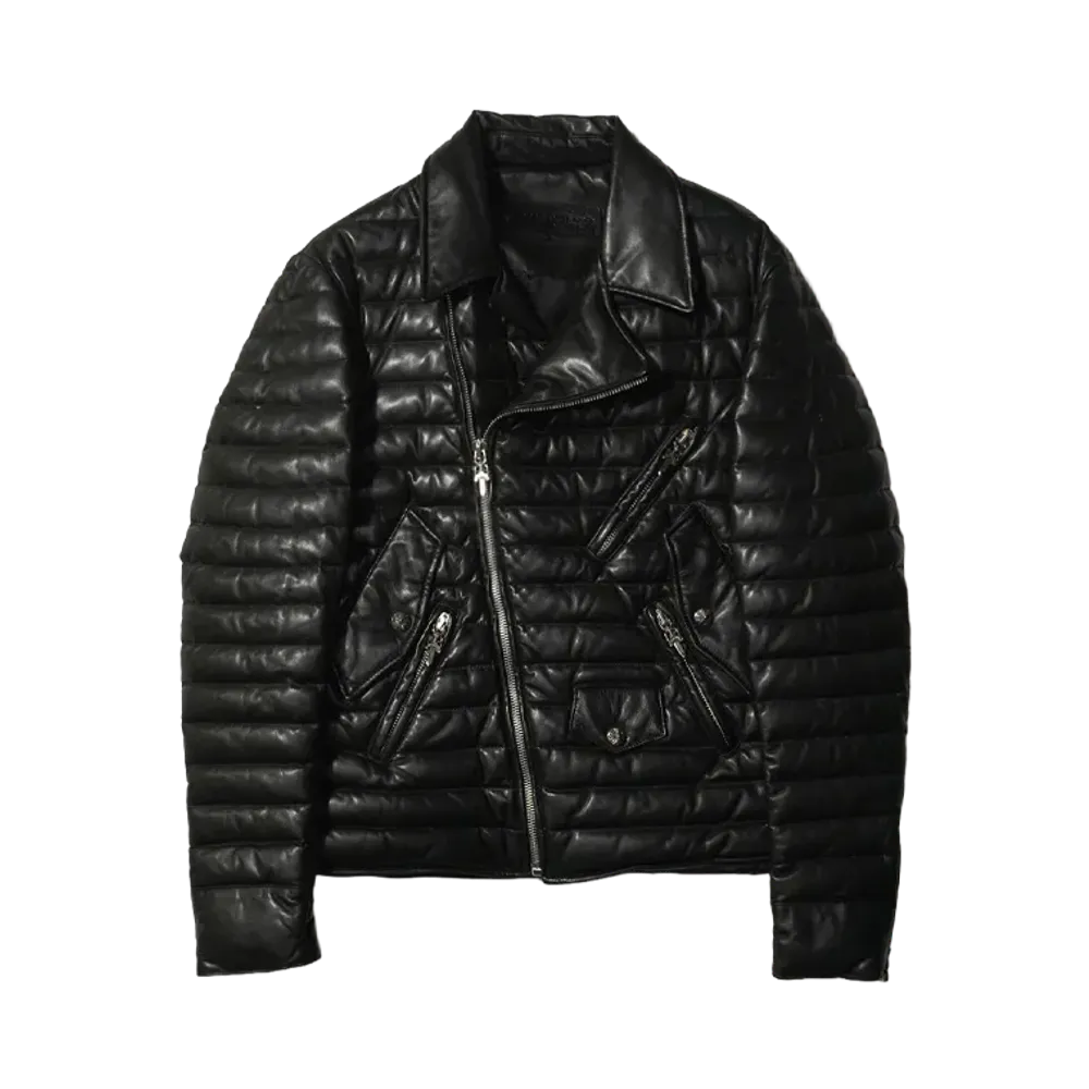 Chrome Hearts Lamb Leather Dagger Zip Double Riders Down Jacket "BLACK"