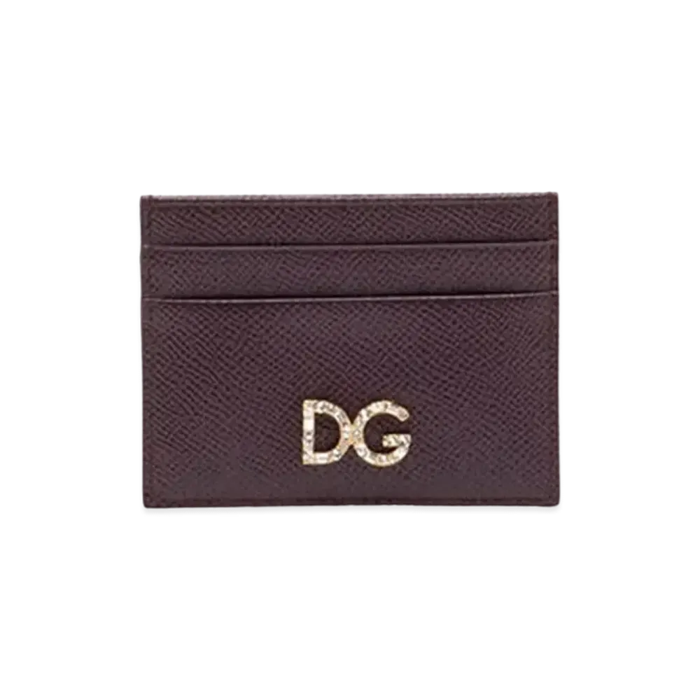 Dolce&Gabbana Credit Card Holder Dauphine Calfskin DG Rhinestone "Violet"