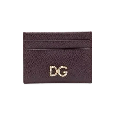 Dolce&Gabbana Credit Card Holder Dauphine Calfskin DG Rhinestone "Violet"