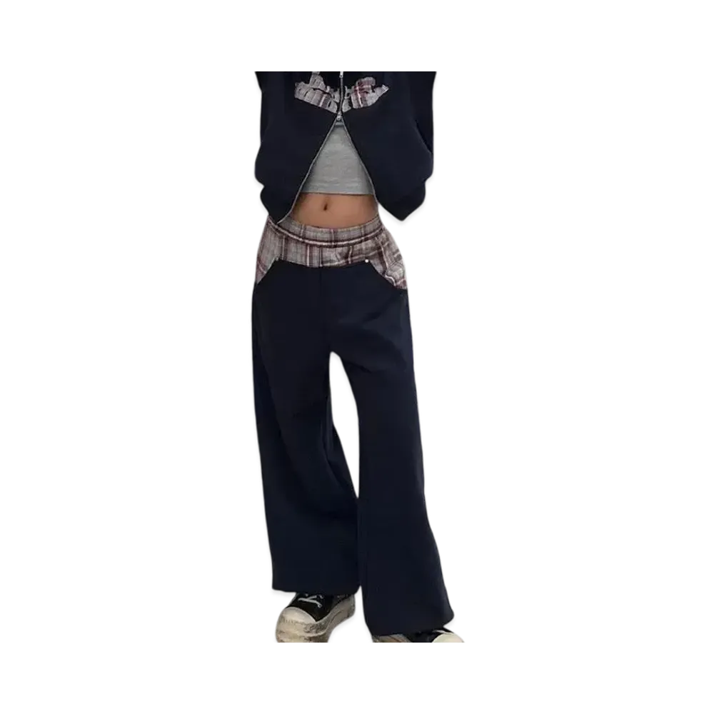 HTH Check pattern sweat pants "NAVY"