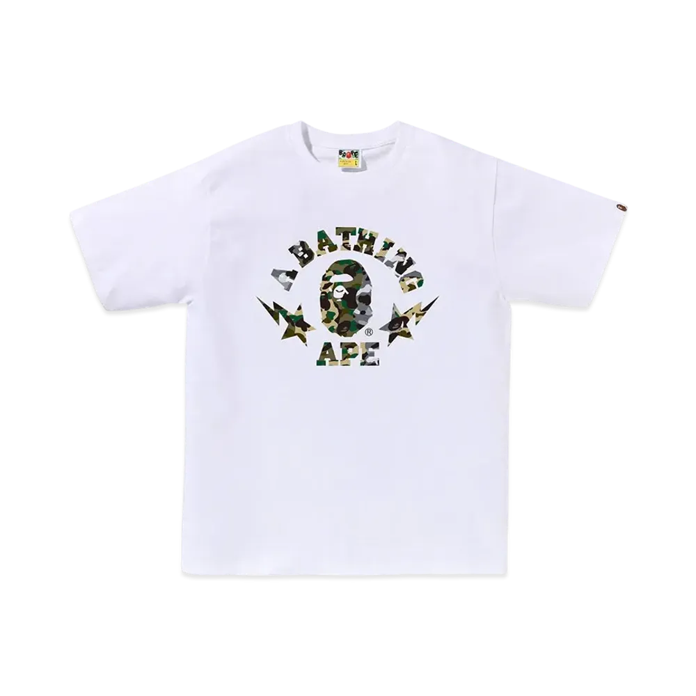 A BATHING APE 1St Camo Crazy Sta College Tee "White"