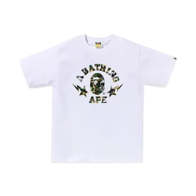 A BATHING APE 1St Camo Crazy Sta College Tee "White"