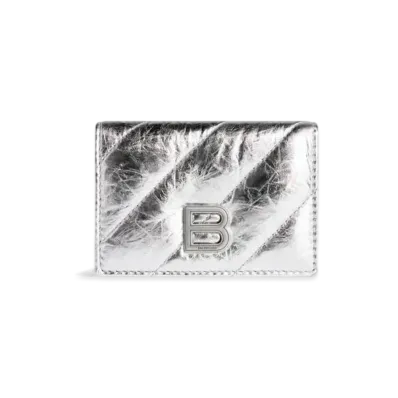 BALENCIAGA Crush Mini Wallet Metallized Quilted "Silver"